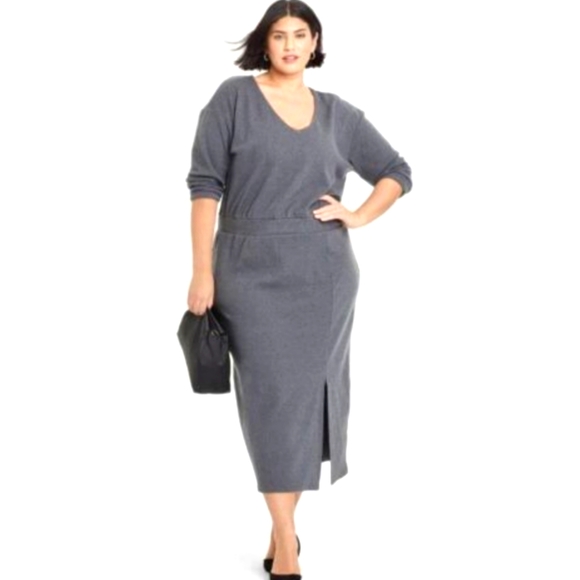 2/$30 ☆ NWT ☆ Ava & Viv Grey Knit Dress with Pencil Skirt - Picture 1 of 7